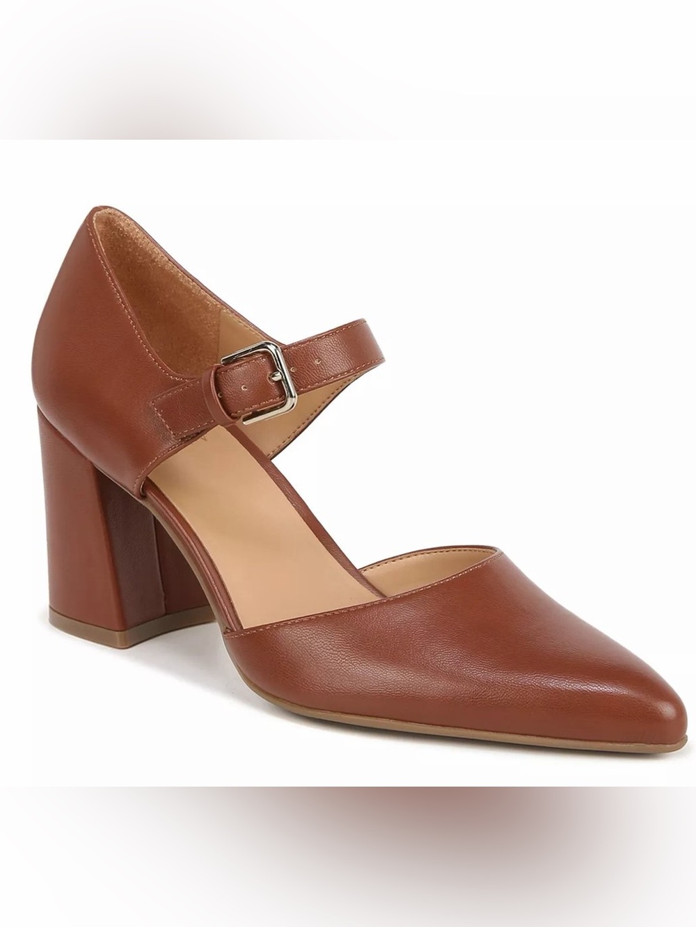 Naturalizer Brown Leather Pointed Mary Jane Heels